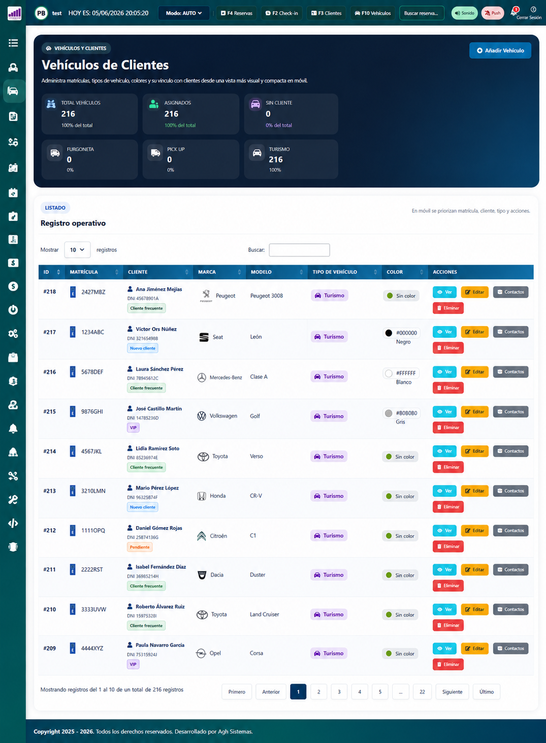Registro de vehículos por cliente