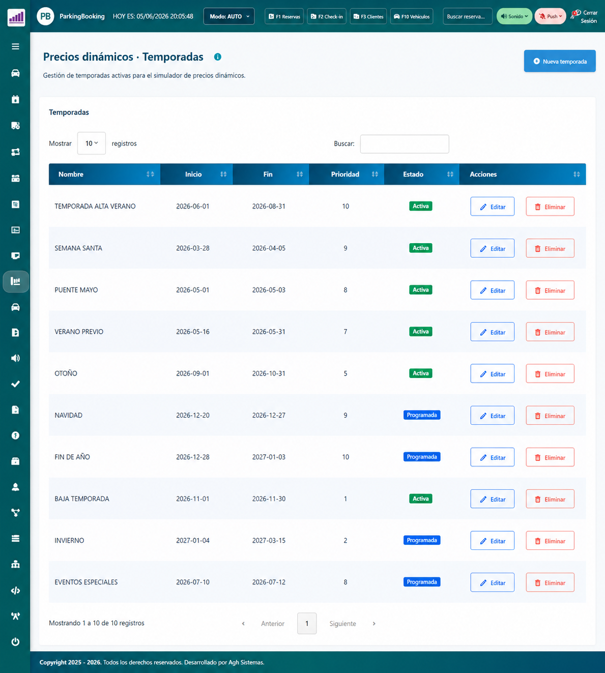 Temporadas de precio configurables